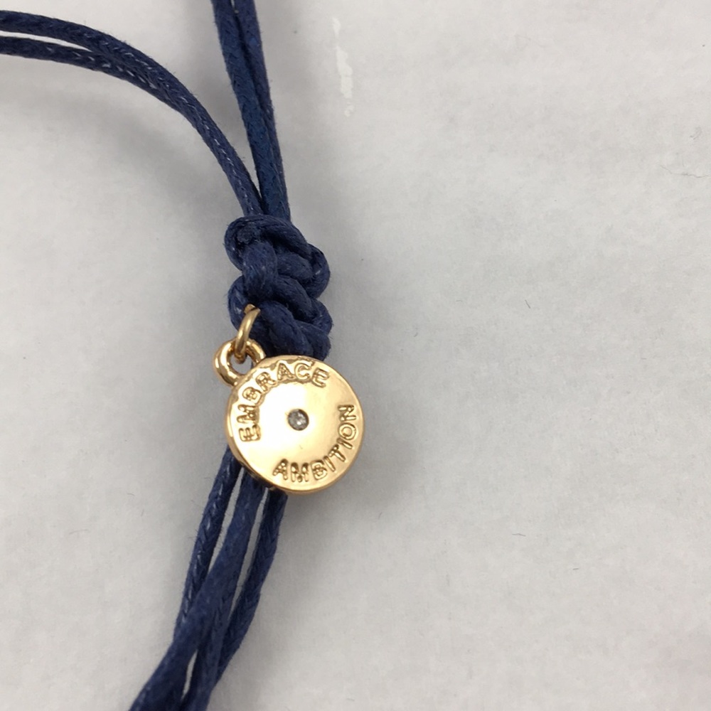 Tory Burch Blue Silk Cord Gold Logo Disc Bracelet - Picture 4 of 4